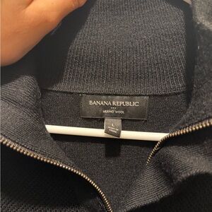 Banana Republic Black Zip-Up Merino Wool Sweater